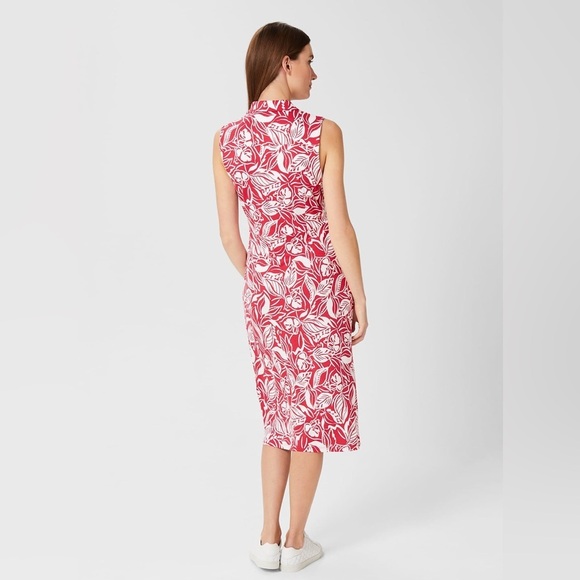 Hobbs London Nadia Jersey Dress Sleeveless Collared Red White Tropical P… - Picture 3 of 16